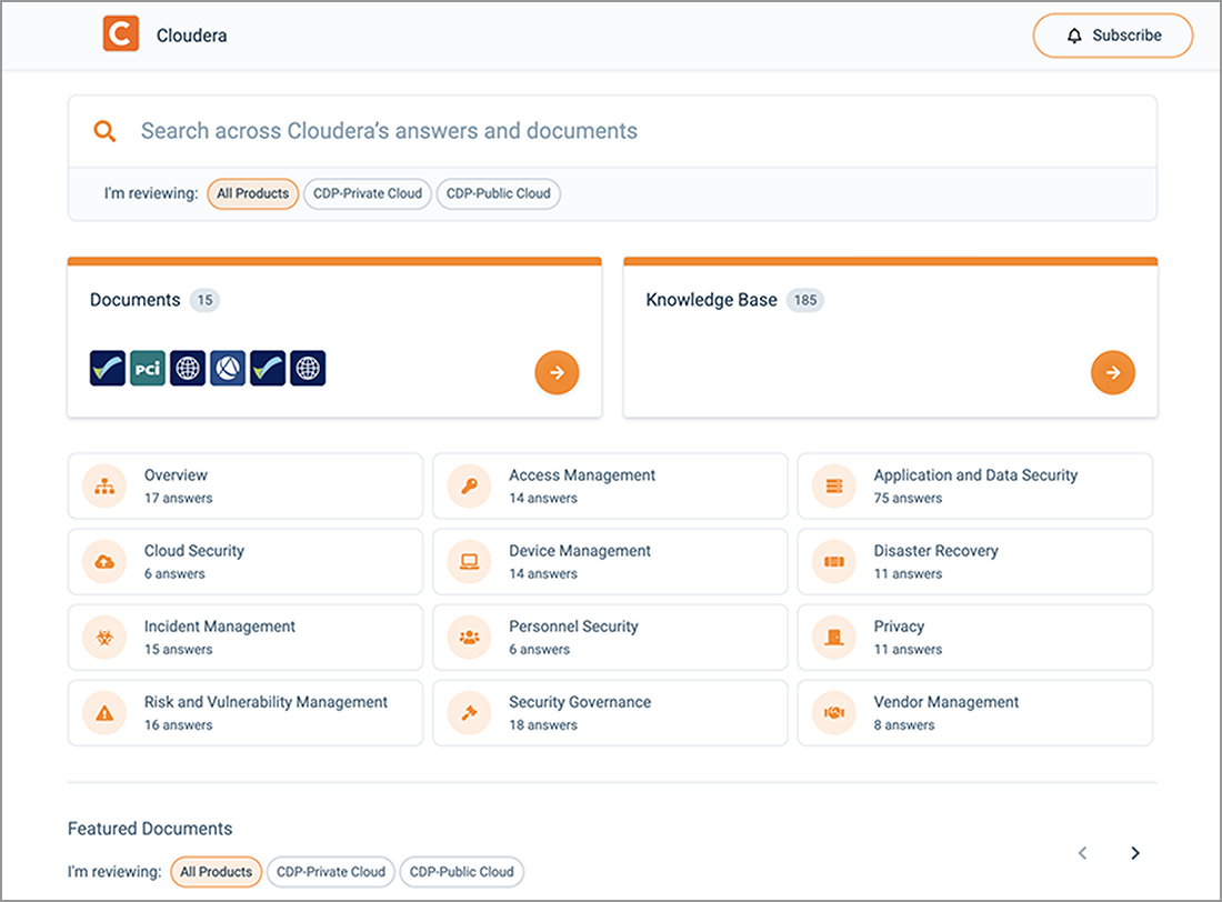 Screenshot del Trust Center per i clienti