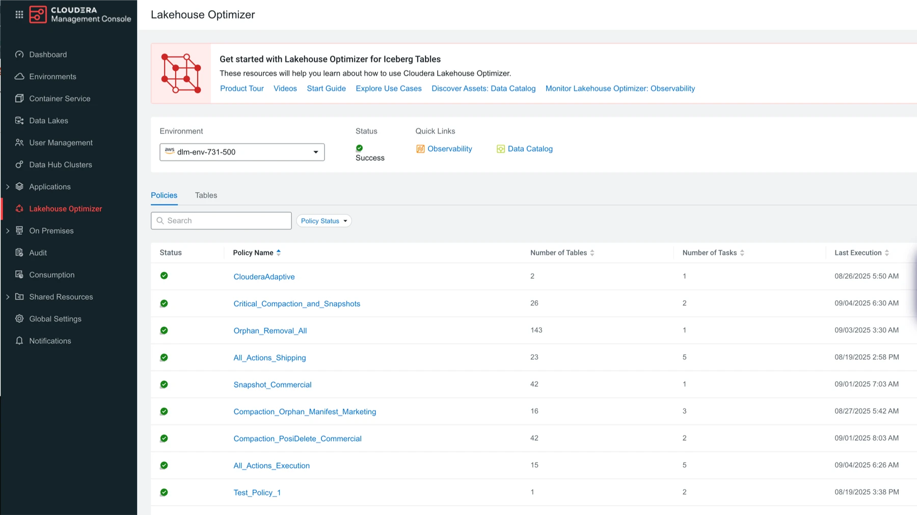 Screenshot di Lakehouse Optimizer